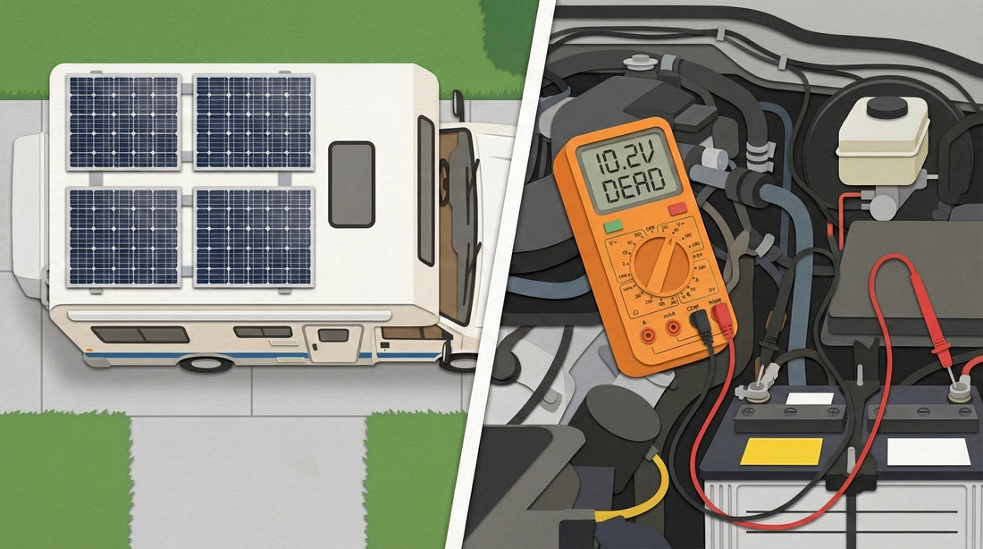 BatteryMINDer and NOCO Genius 1 connected to RV battery. RV Battery Charger